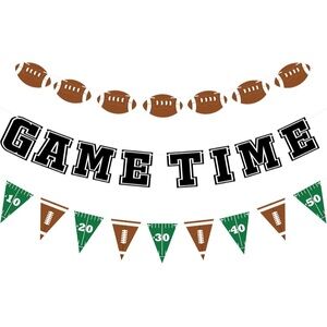 💜3Pcs Game Time Football Banner Football Party Banner Pennant Garland Banner